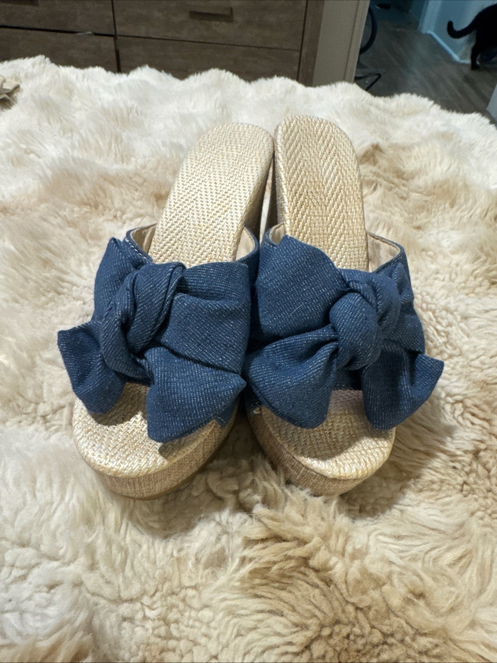 Women’s Blue Bow Wedge Sandals